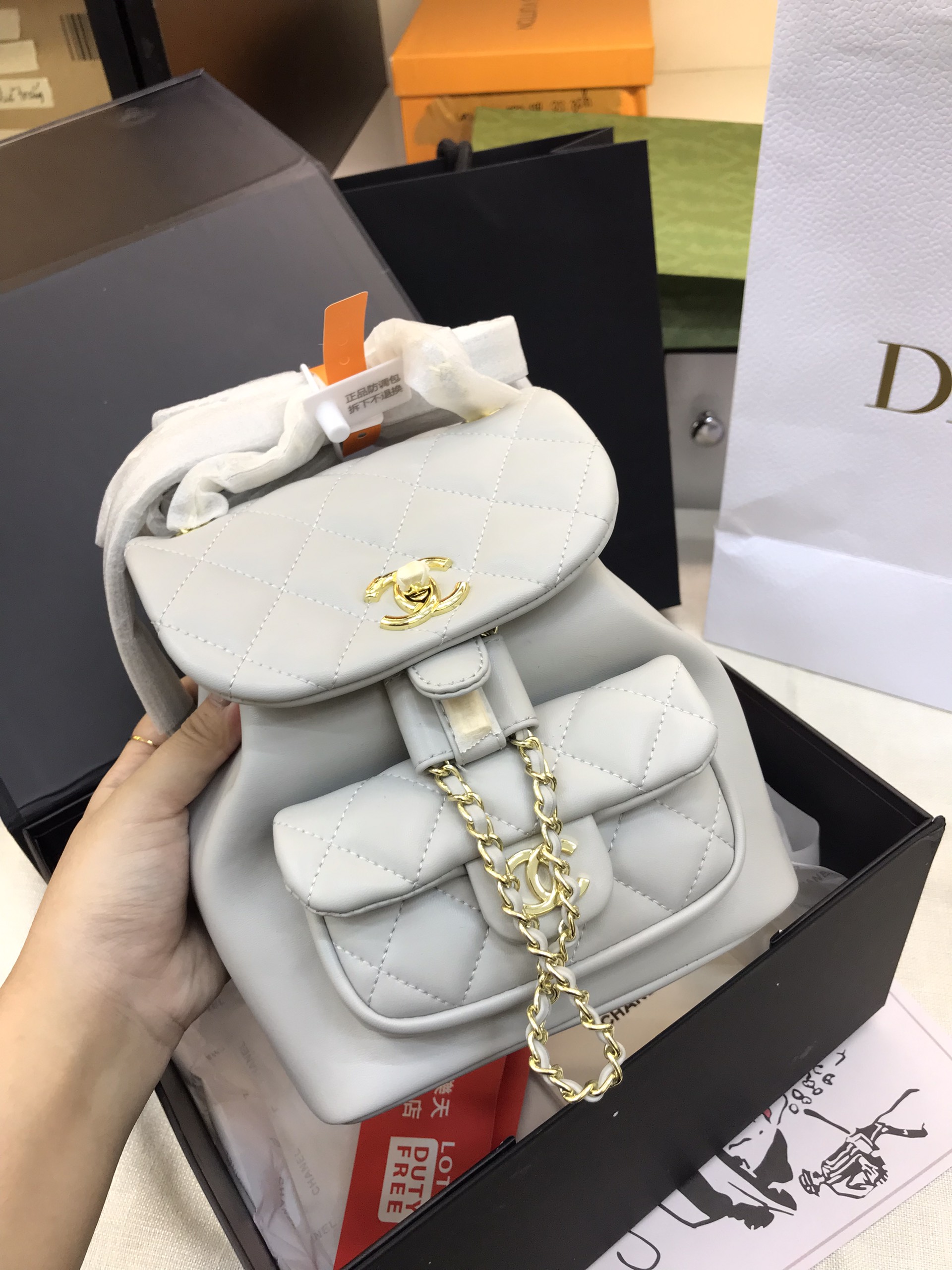 Balo Chanel Duma Super Màu Xám Size 18cm